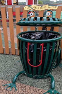 whimsical trash can at the Destination Playground in Willmar, MN